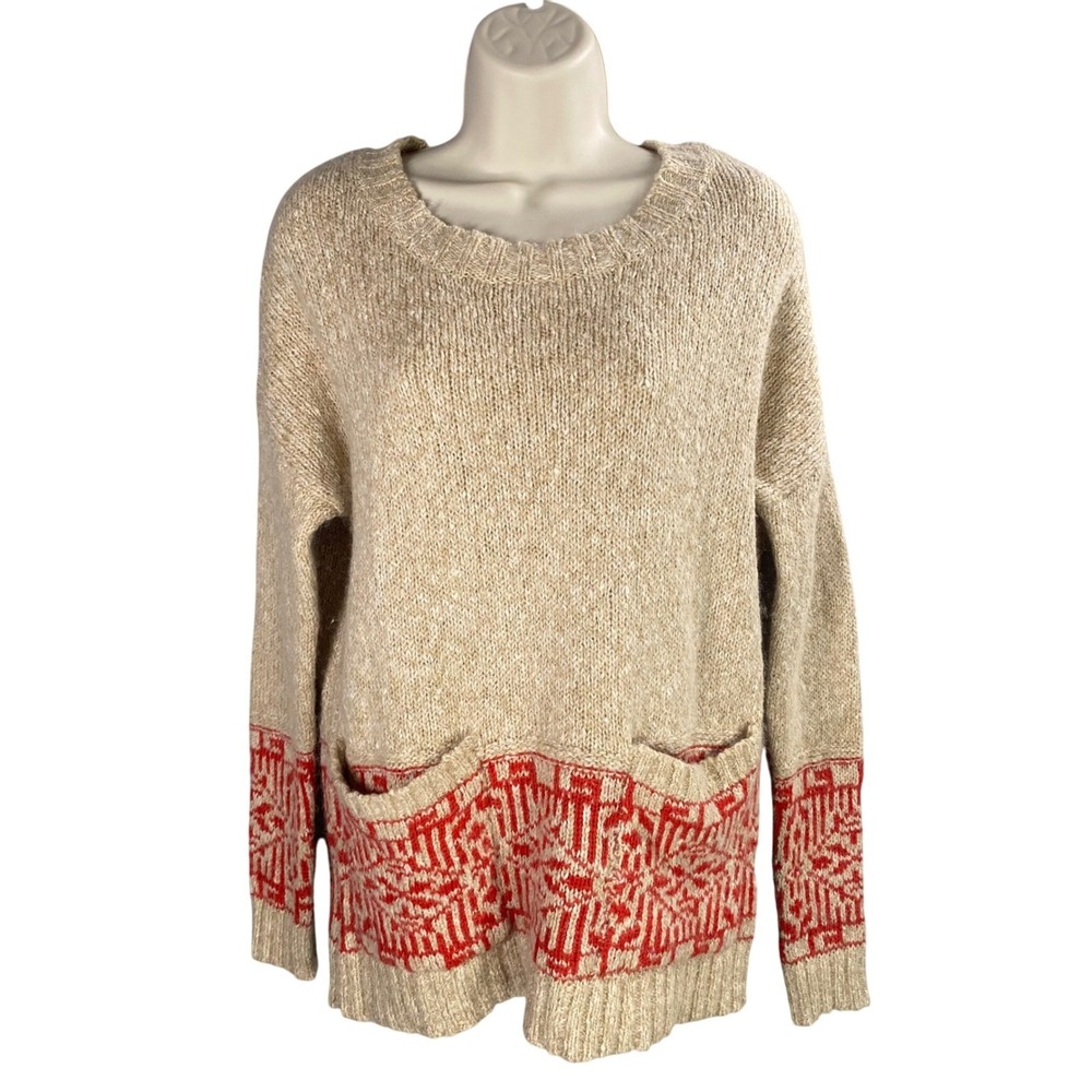 Ecote Fair Isle Nordic Knit‎ Sweater Women Small Pockets Crew Neck Cozy